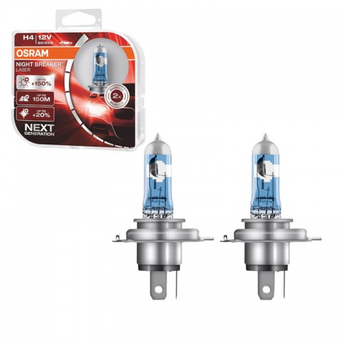 Λάμπες Osram H4 Night Breaker Laser 12V 60/55W +150% P14.5S 1650/1000LM
